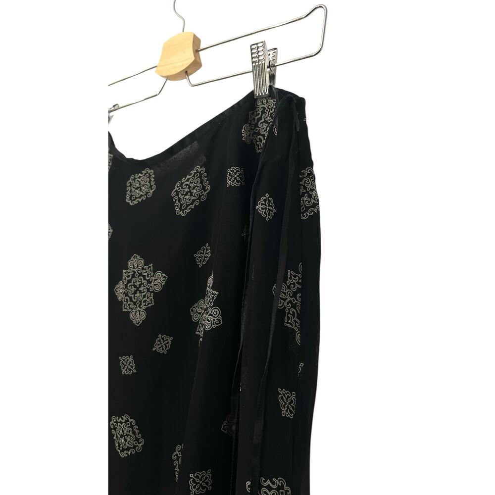 Vintage 90s 100% Silk Black Midi Skirt Geometric Whimsigoth M - Picture 8 of 9